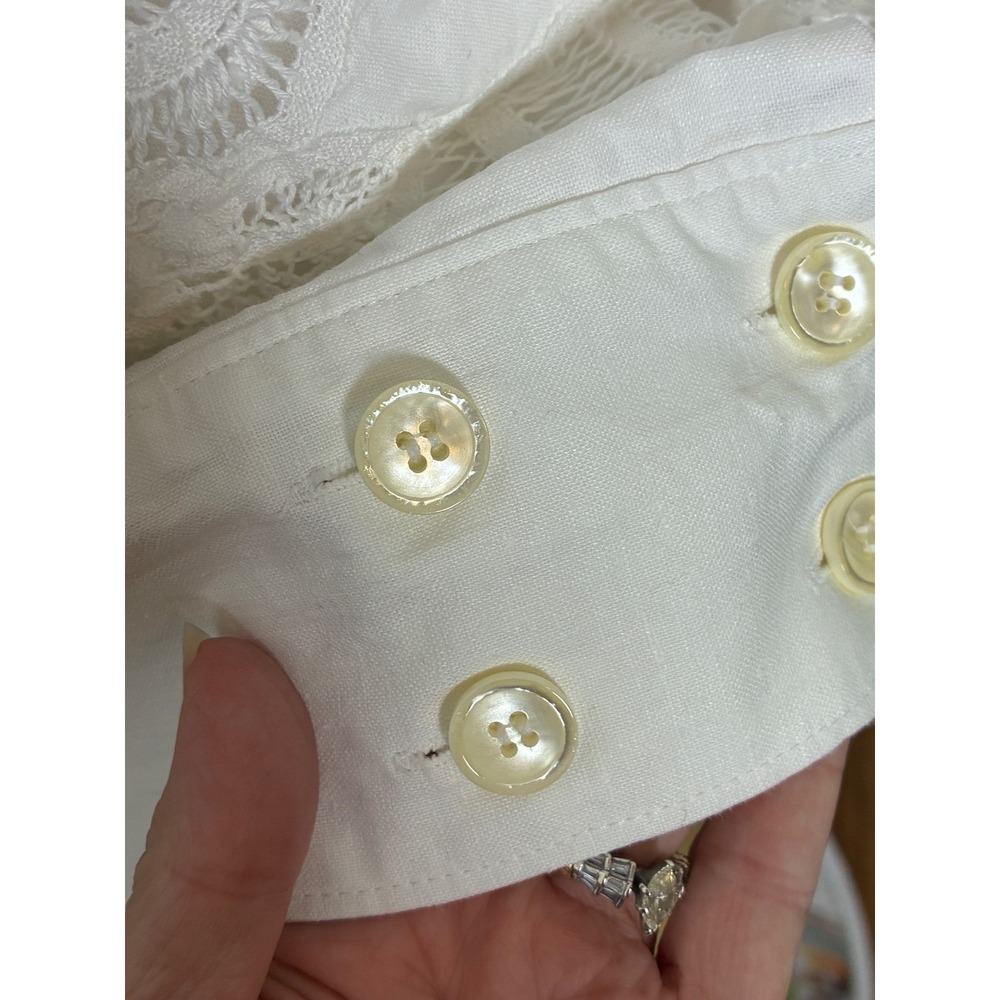 Vintage Paper White Embroidered Lace Open Front Linen Cotton Blouse Jacket 6 - Picture 10 of 12